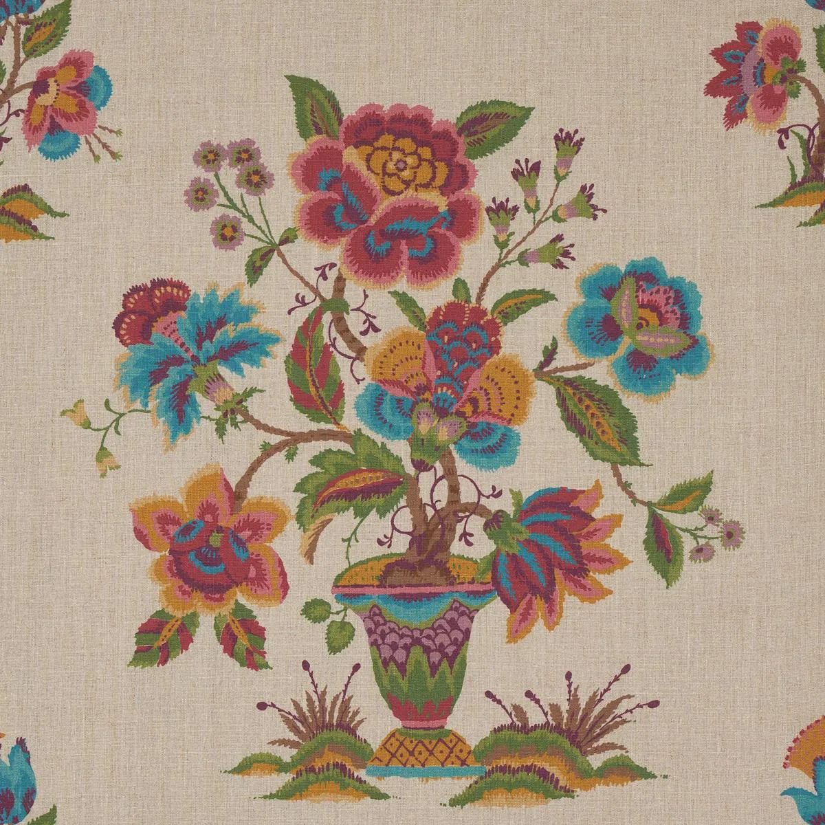 Schumacher 180043 Ashford Linen Mulberry And Natural fabric swatch