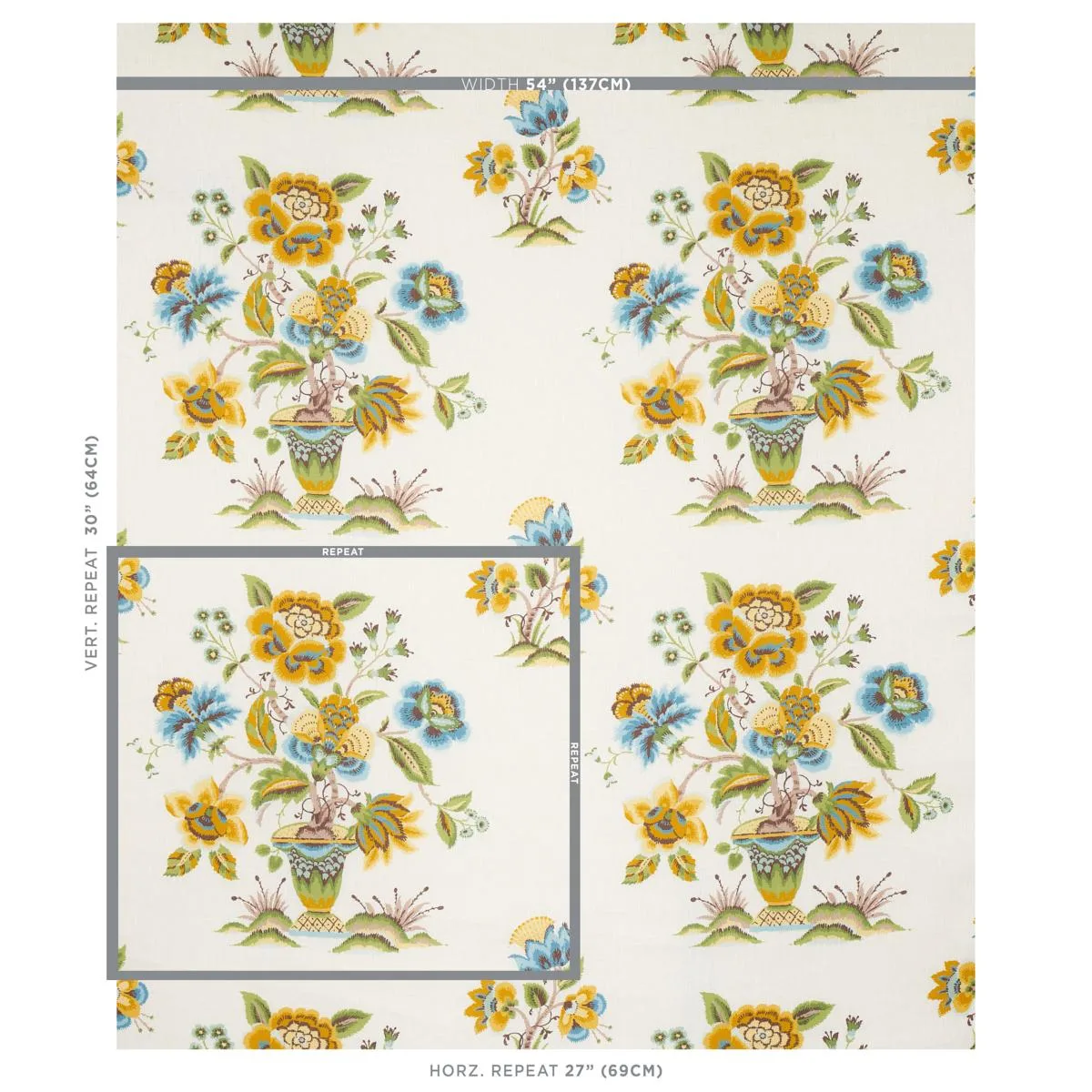 Schumacher 180042 Ashford Linen Ochre And Sky fabric swatch