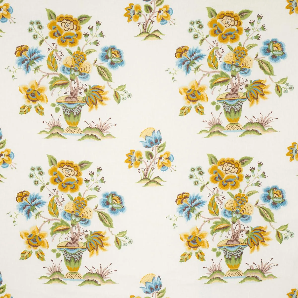 Schumacher 180042 Ashford Linen Ochre And Sky fabric swatch
