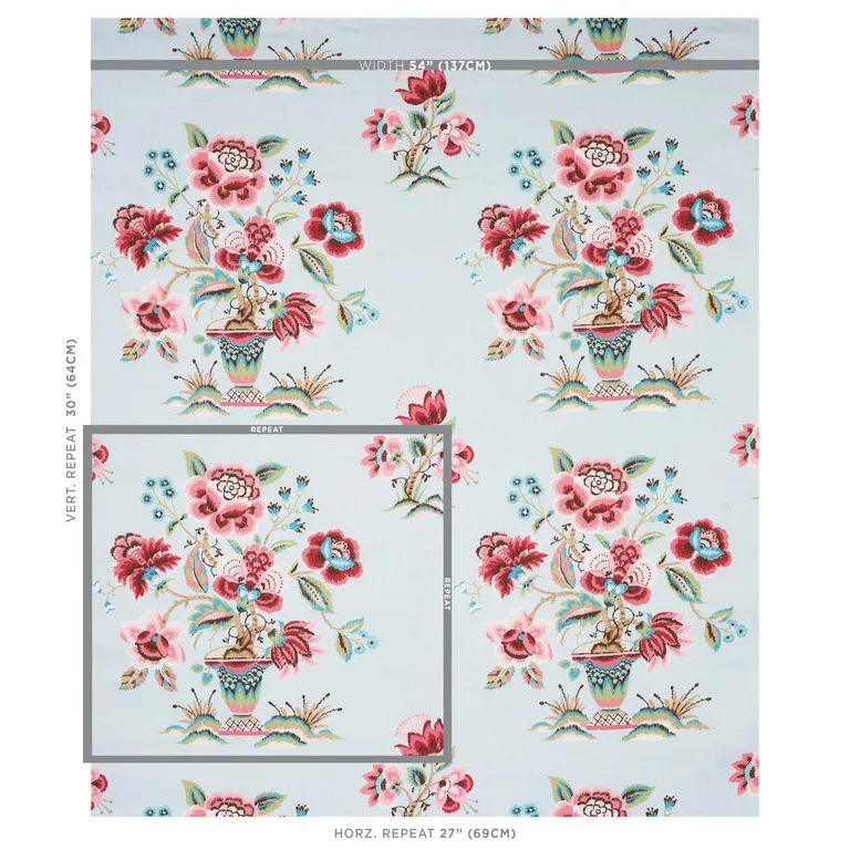 Schumacher 180040 Ashford Linen Rose And Sky fabric swatch
