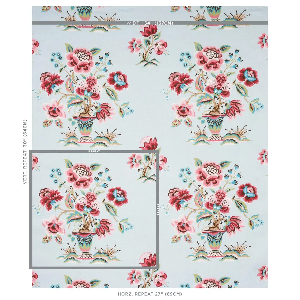 Schumacher 180040 Ashford Linen Rose And Sky fabric swatch