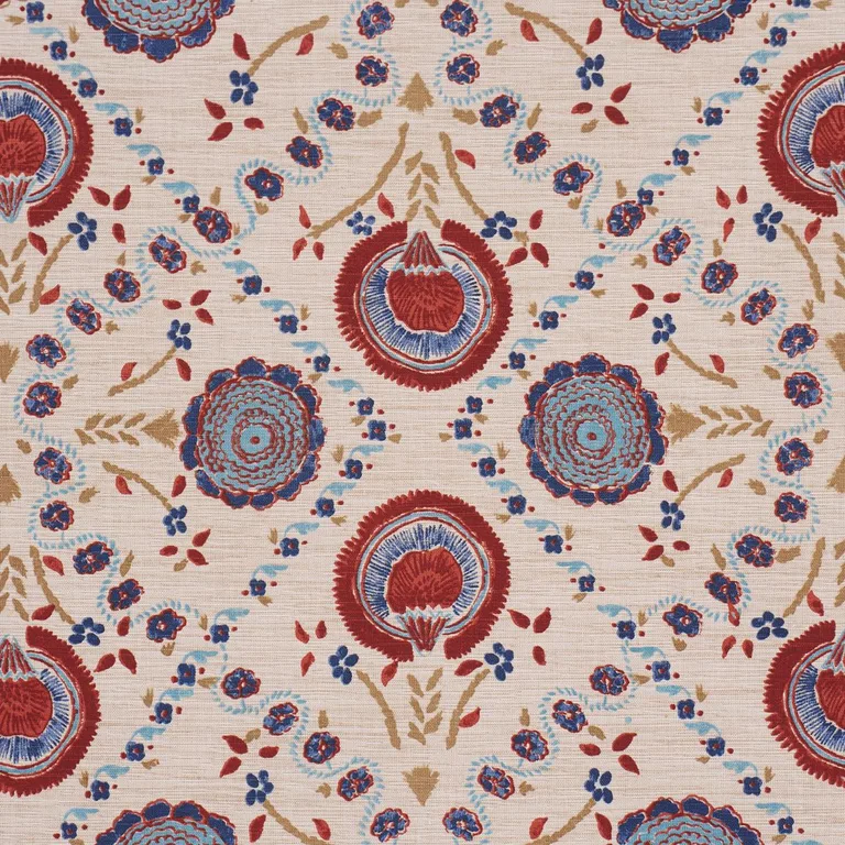 Schumacher 183050 Athena Hand-Screen Print Red & Blue fabric swatch