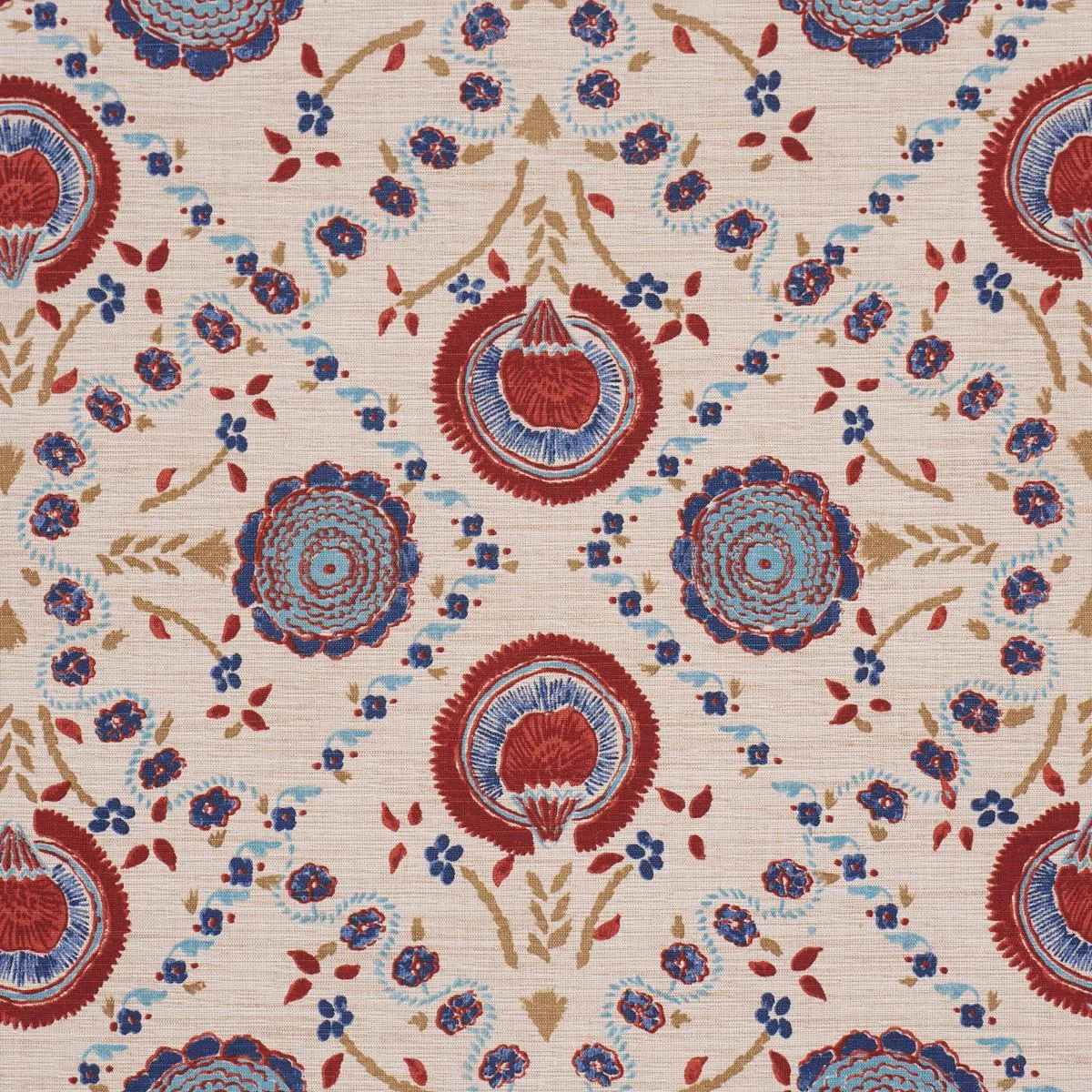 Schumacher 183050 Athena Hand-Screen Print Red & Blue fabric swatch