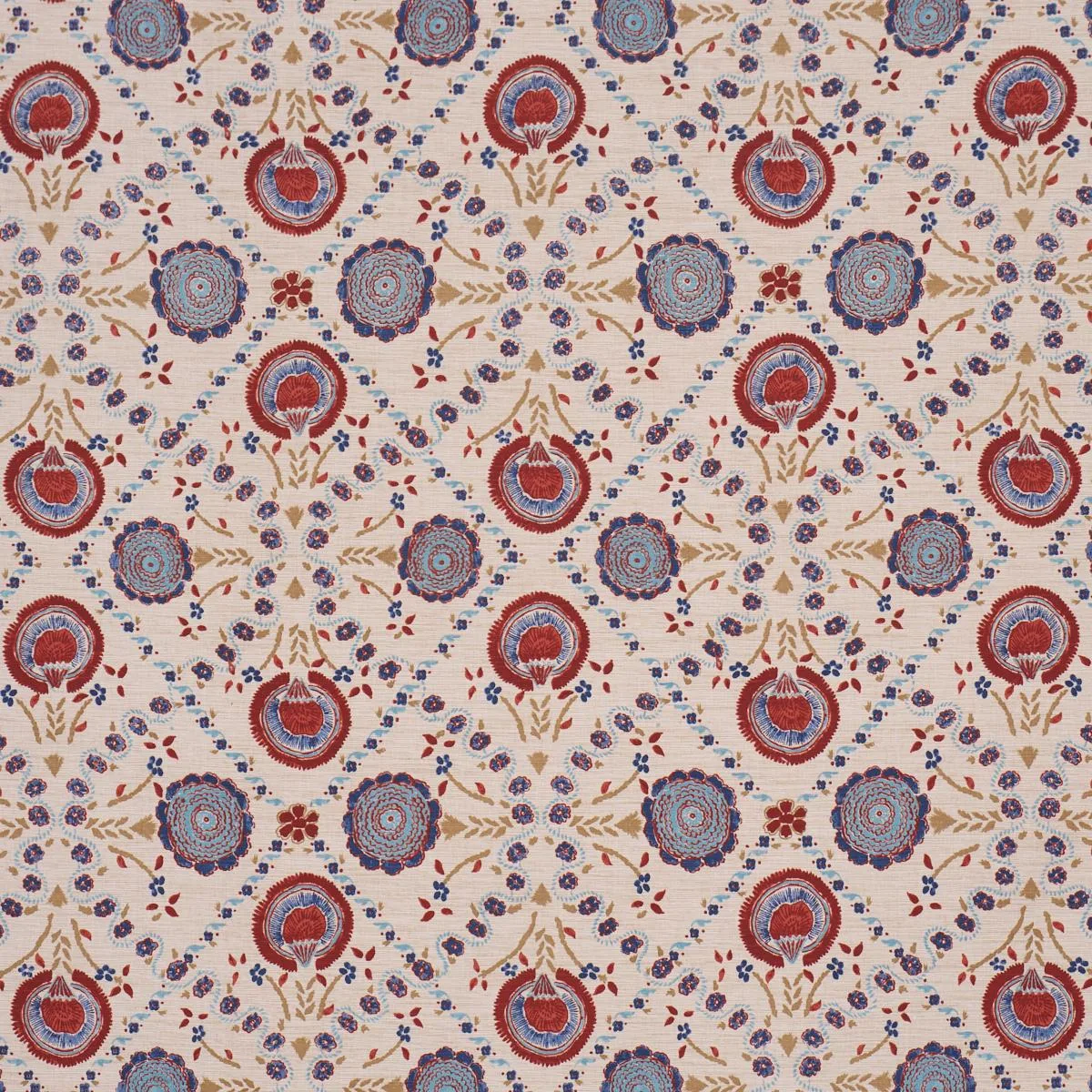 Schumacher 183050 Athena Hand-Screen Print Red & Blue fabric swatch