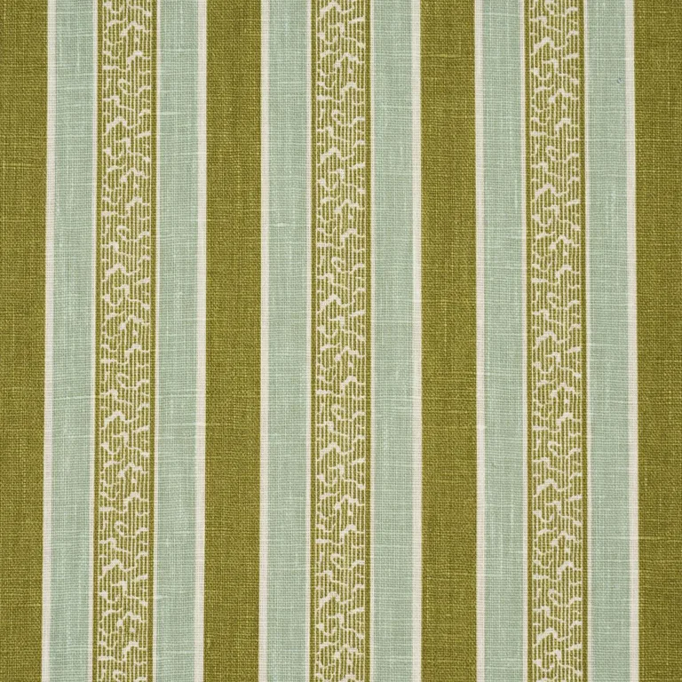 Schumacher 181711 Auguste Stripe Ciel & Leaf fabric swatch
