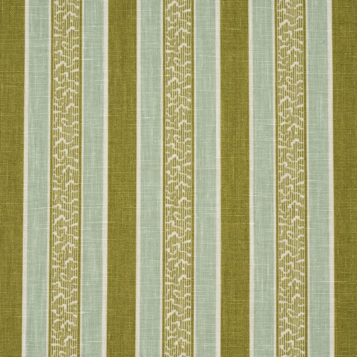Schumacher 181711 Auguste Stripe Ciel & Leaf fabric swatch