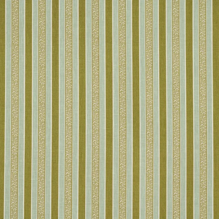 Schumacher 181711 Auguste Stripe Ciel & Leaf fabric swatch
