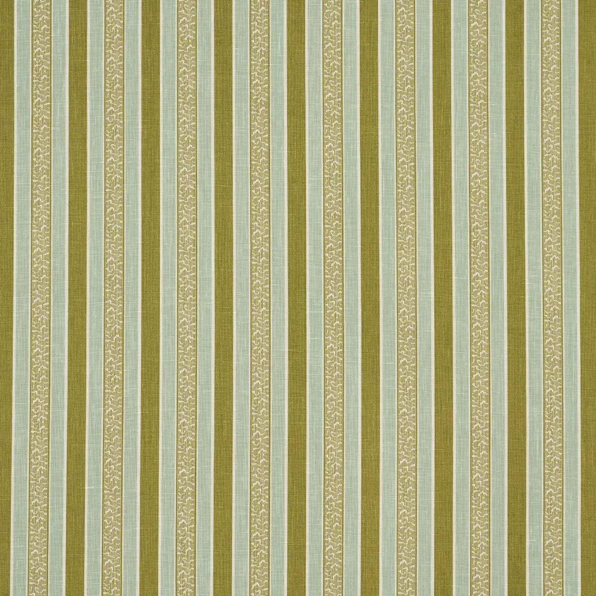 Schumacher 181711 Auguste Stripe Ciel & Leaf fabric swatch