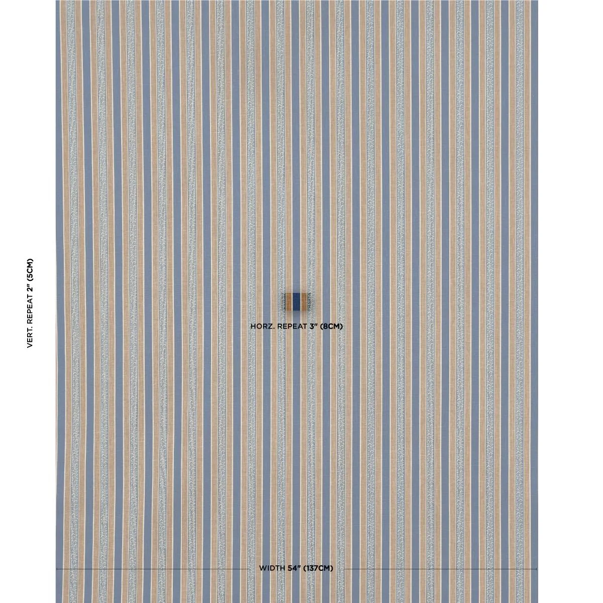 Schumacher 181710 Auguste Stripe Marine & Cognac fabric swatch