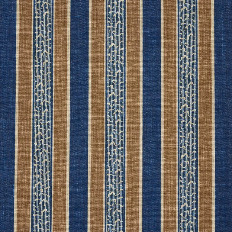 Schumacher 181710 Auguste Stripe Marine & Cognac fabric swatch