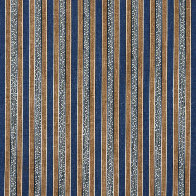 Schumacher 181710 Auguste Stripe Marine & Cognac fabric swatch