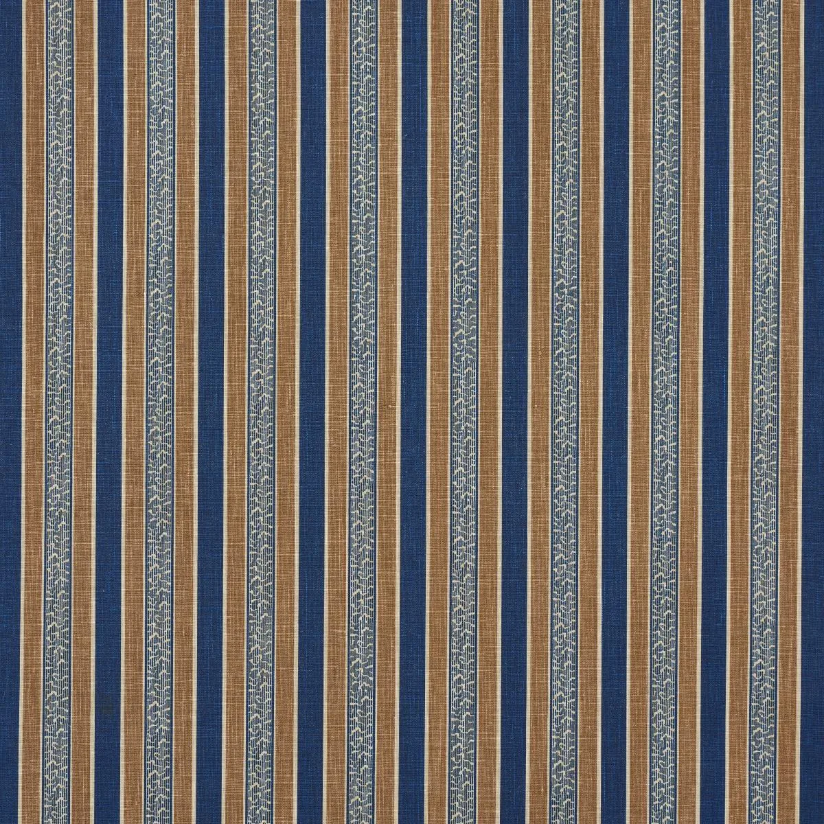 Schumacher 181710 Auguste Stripe Marine & Cognac fabric swatch