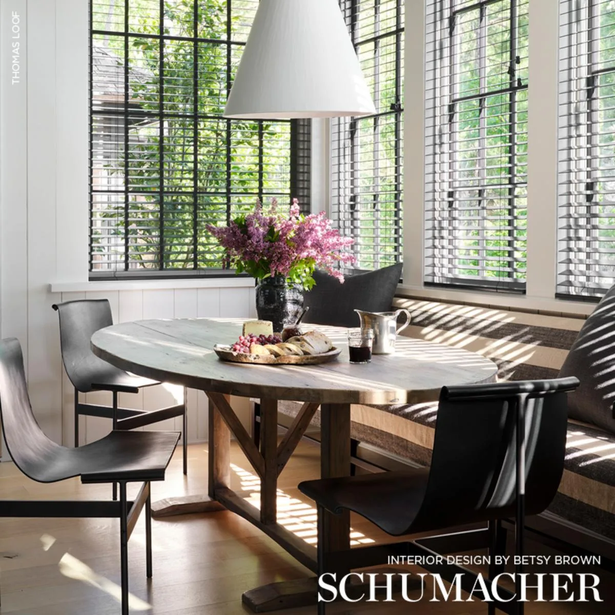 Schumacher 66075 Augustin Linen Stripe Ebony / Linen fabric swatch