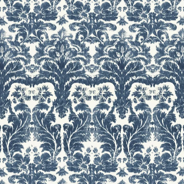 Schumacher 175342 Aurora Damask Indigo fabric swatch