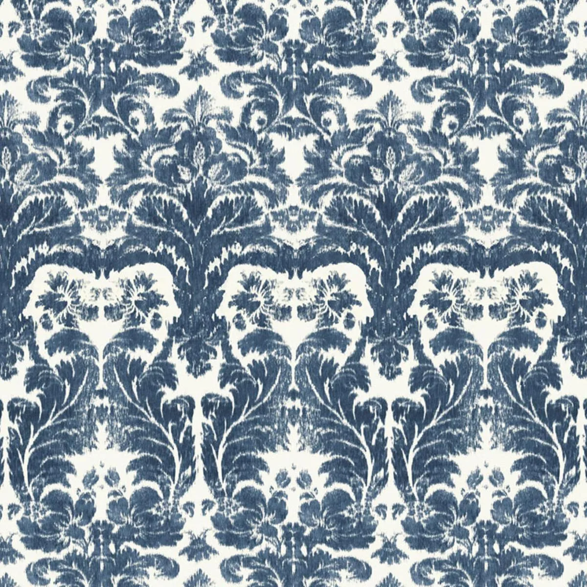 Schumacher 175342 Aurora Damask Indigo fabric swatch