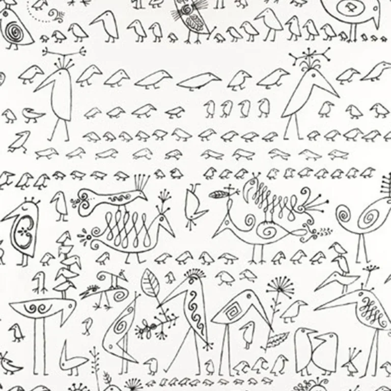 Schumacher 174770 Aviary Black On White fabric swatch