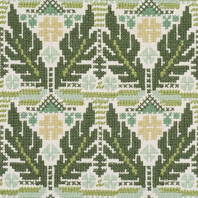 Schumacher 86551 Ayla Embroidery Green fabric swatch