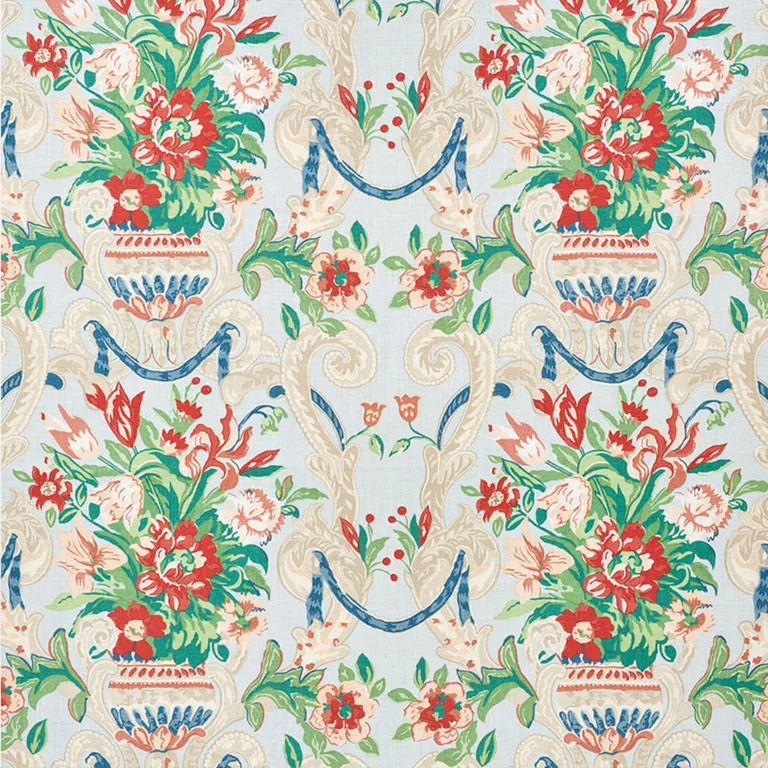 Schumacher 173844 Aylesbury Vase Aqua fabric swatch