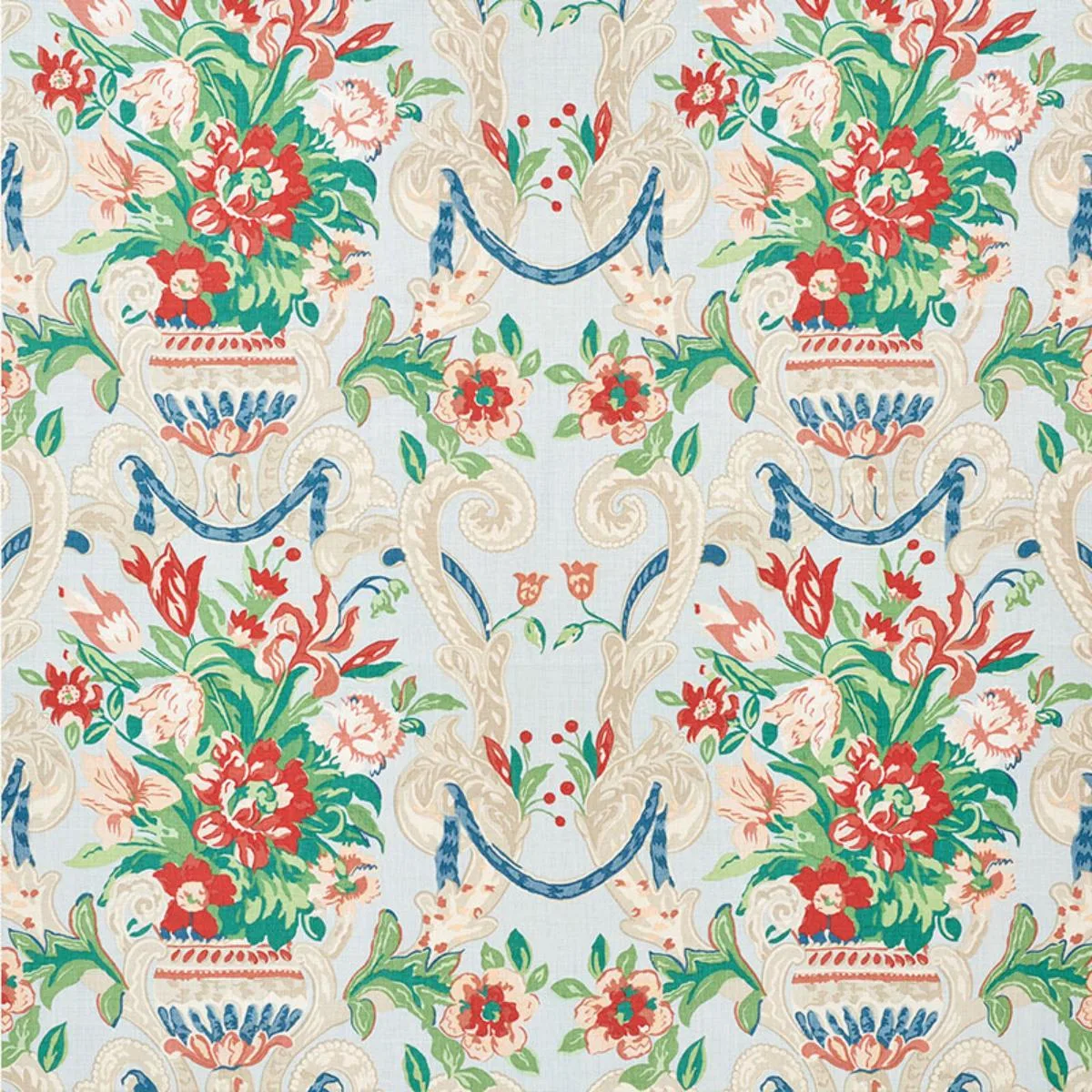 Schumacher 173844 Aylesbury Vase Aqua fabric swatch