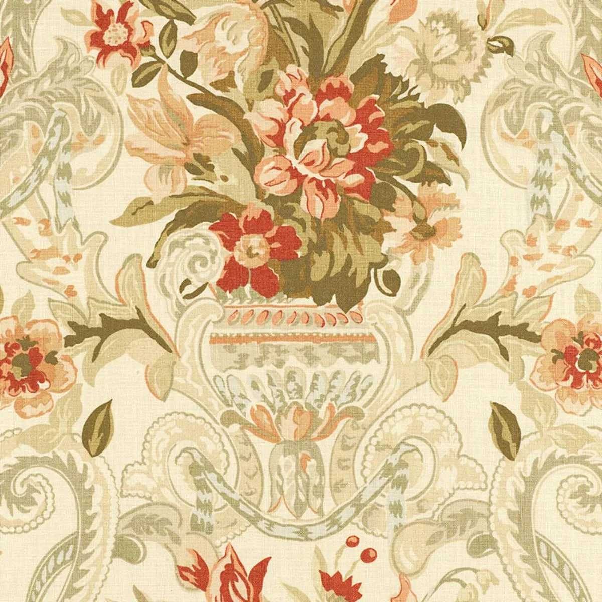 Schumacher 173840 Aylesbury Vase Coral fabric swatch