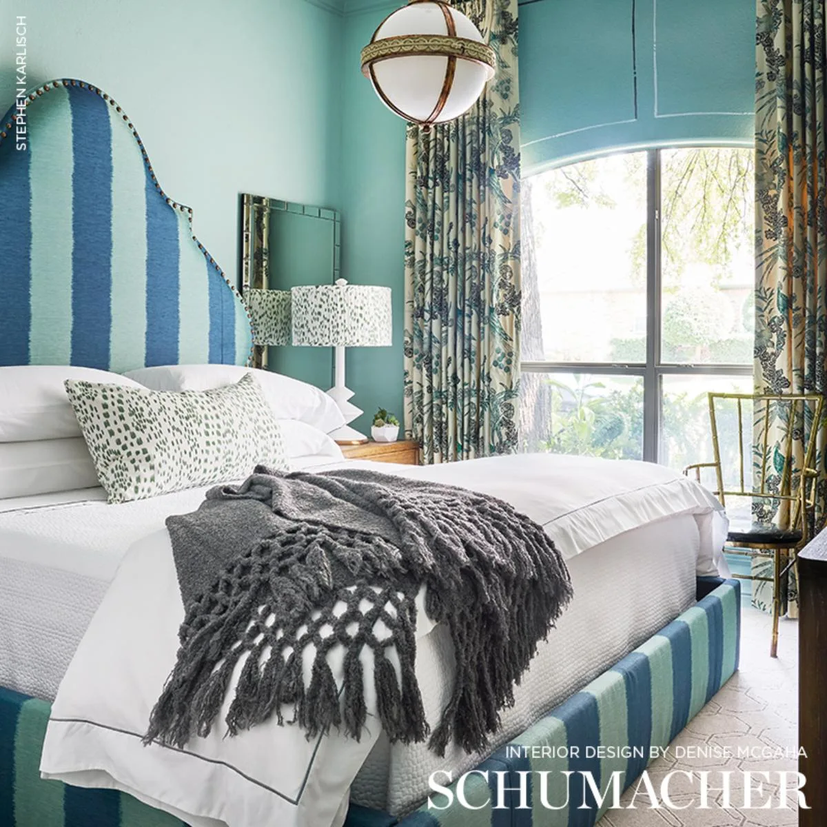 Schumacher 62653 Bagan Peacock fabric swatch