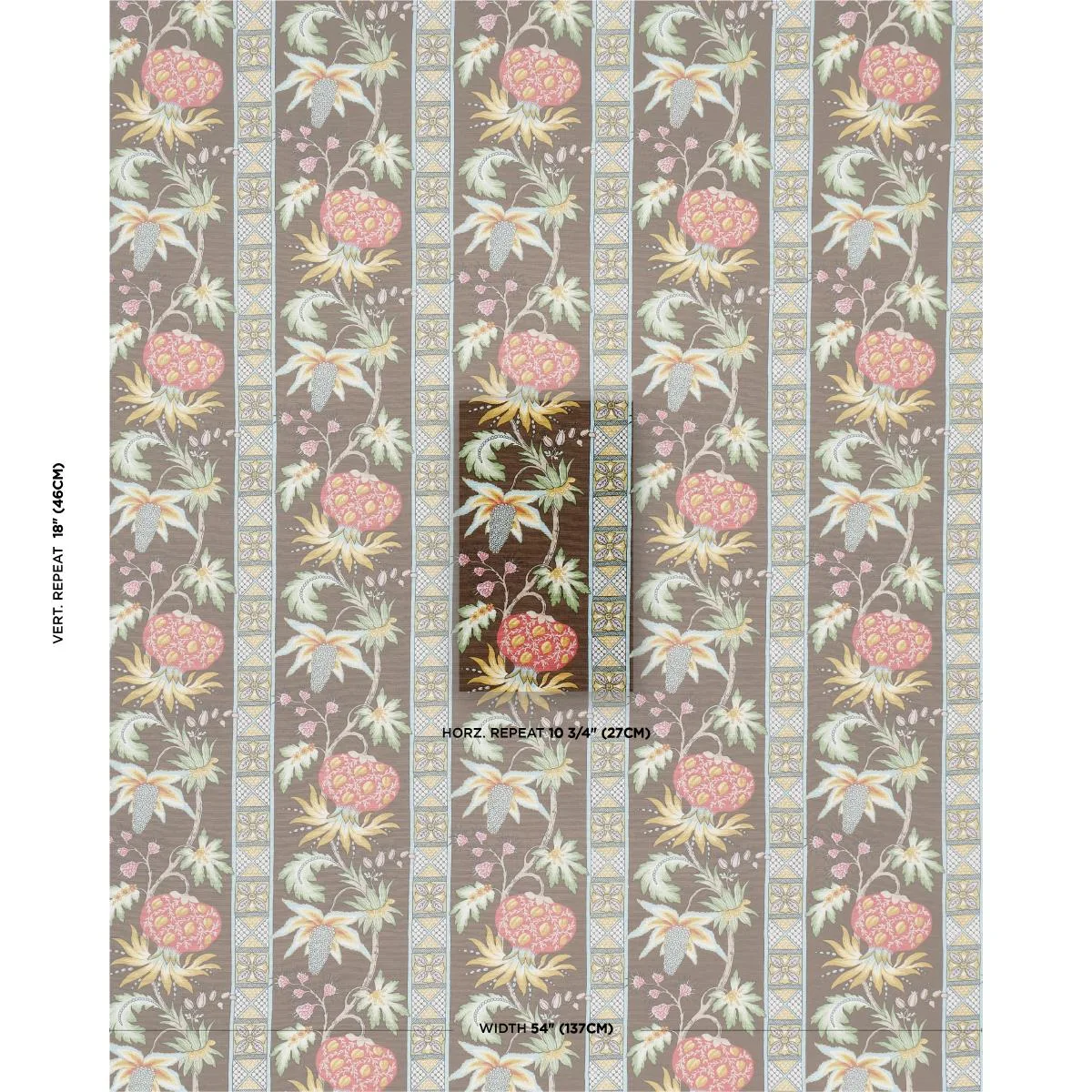 Schumacher 181862 Bailey Botanical Chocolate fabric swatch