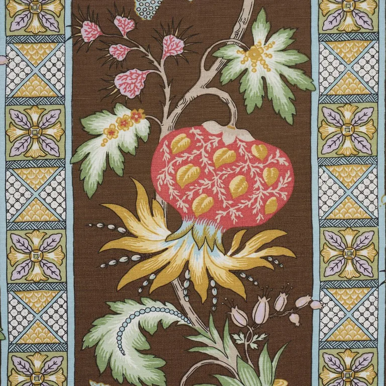 Schumacher 181862 Bailey Botanical Chocolate fabric swatch