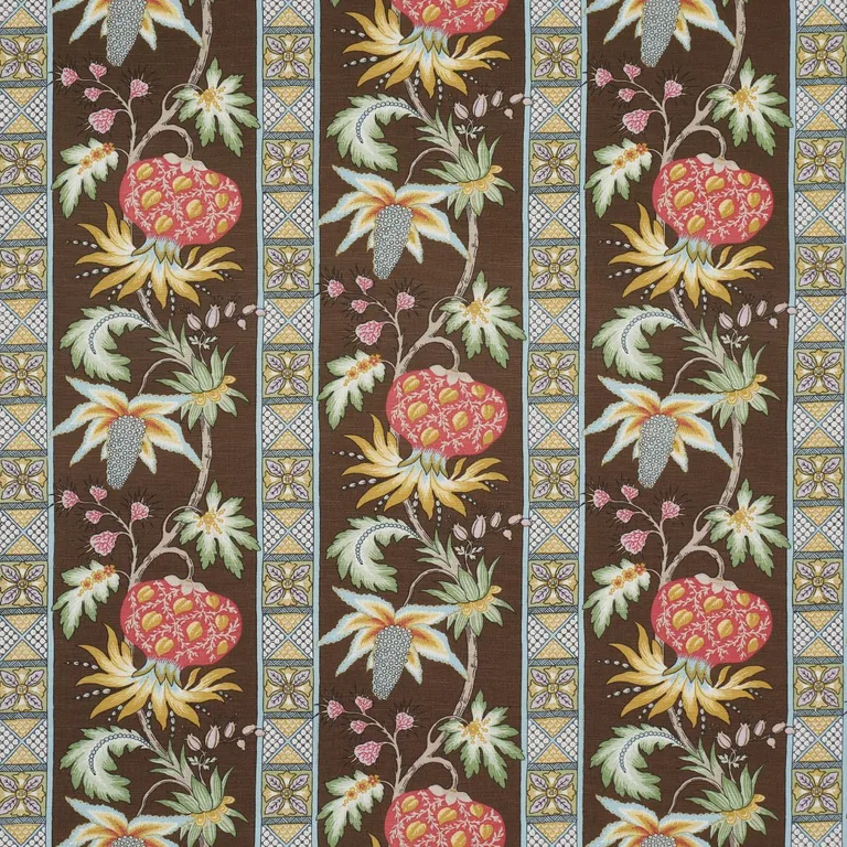 Schumacher 181862 Bailey Botanical Chocolate fabric swatch