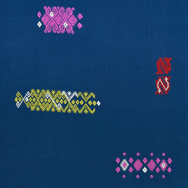 Schumacher 82041 Balamil Handwoven Panel Multi On Navy fabric swatch