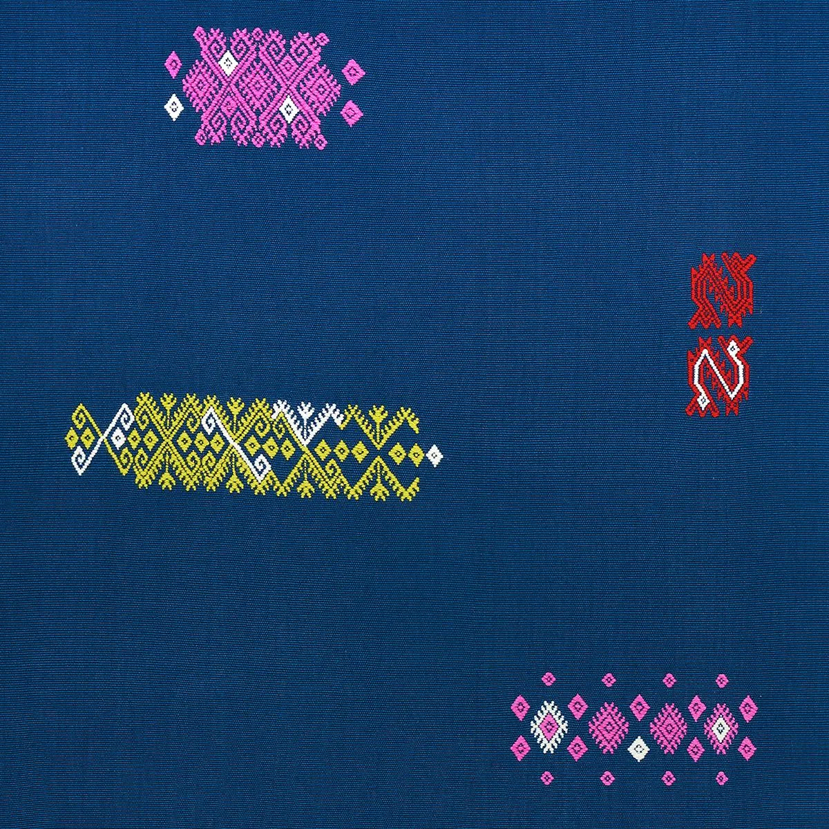 Schumacher 82041 Balamil Handwoven Panel Multi On Navy fabric swatch