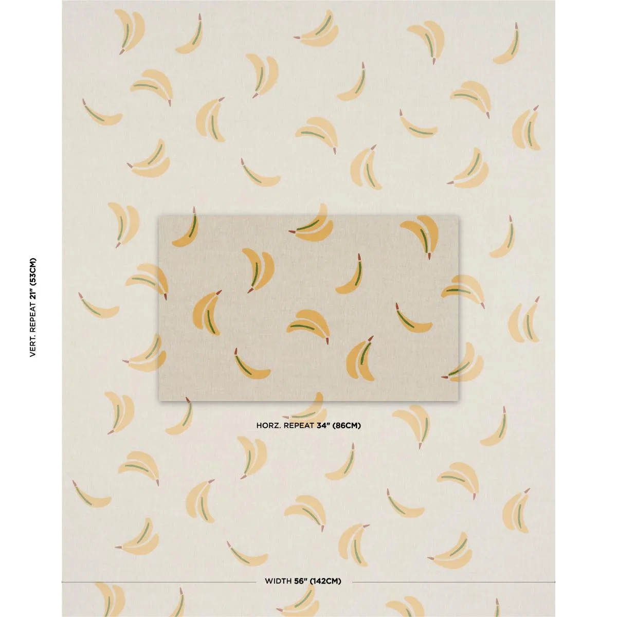 Schumacher 182370 Banana Stand Hand Block Print Ochre And Green On Natural fabric swatch