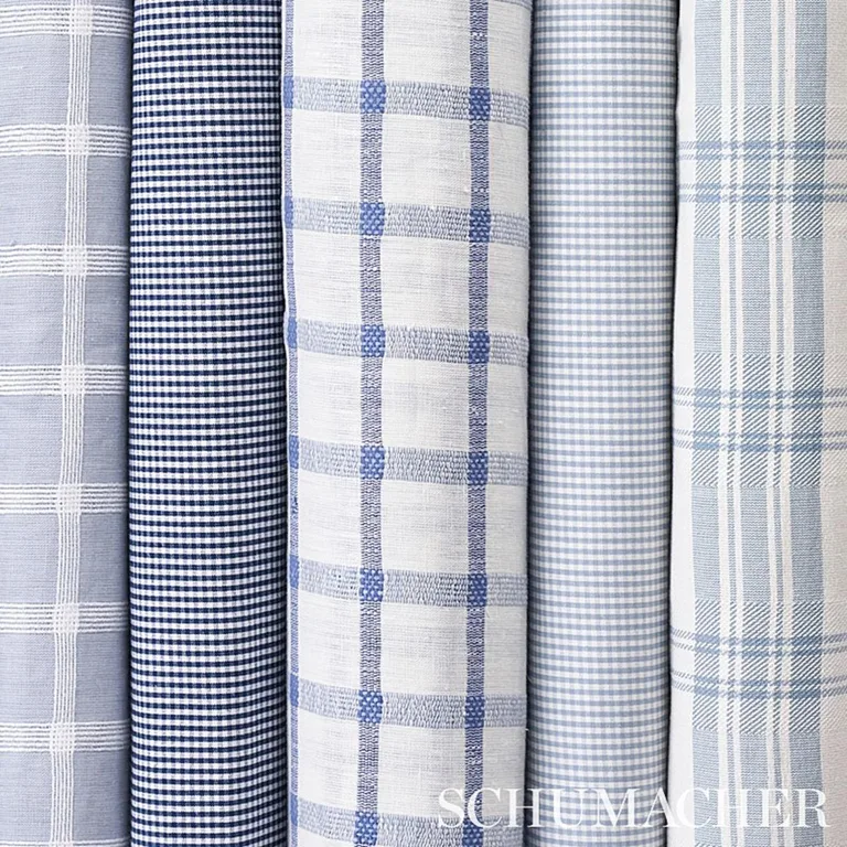 Schumacher 64629 Barnet Cotton Check Sky fabric swatch