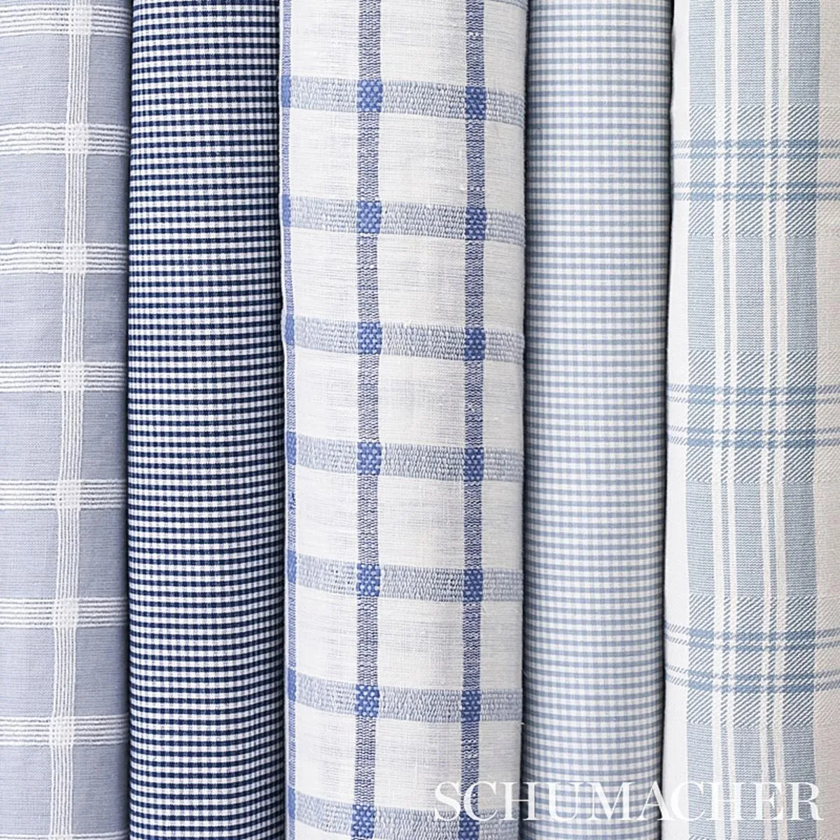 Schumacher 64629 Barnet Cotton Check Sky fabric swatch