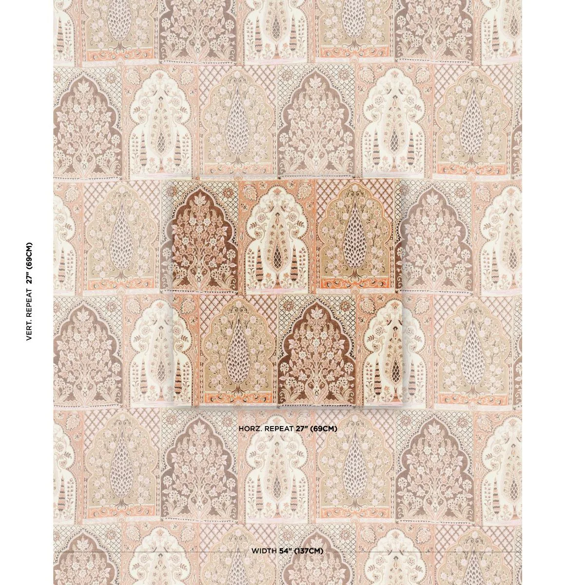 Schumacher 181310 Barra Palace Brown & Spice fabric swatch