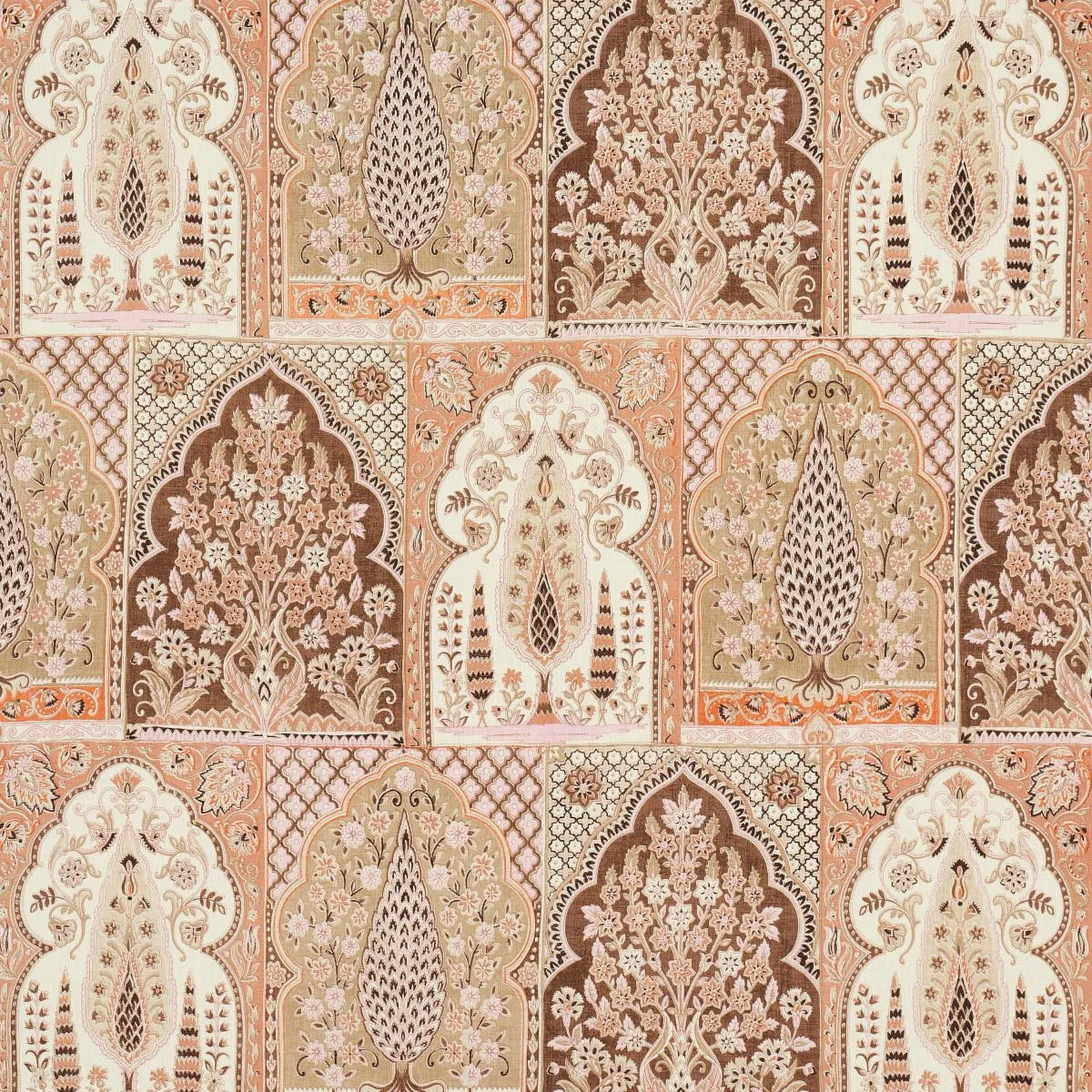 Schumacher 181310 Barra Palace Brown & Spice fabric swatch