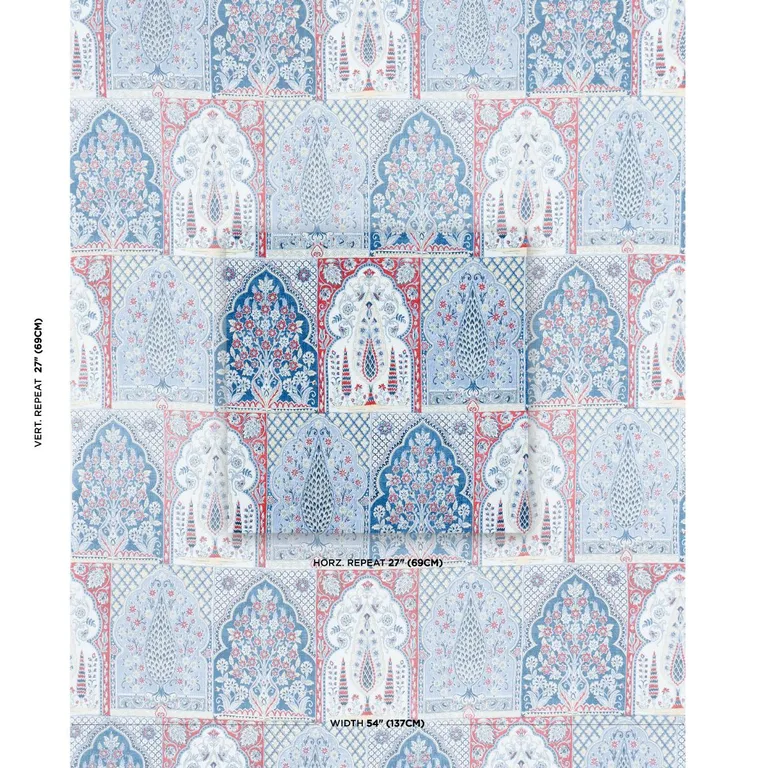 Schumacher 181311 Barra Palace Indigo & Crimson fabric swatch