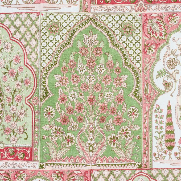 Schumacher 181312 Barra Palace Pink & Green fabric swatch