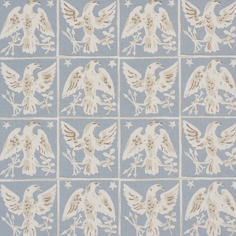 Schumacher 183192 Barton's Eagle Hand Print Blue fabric swatch
