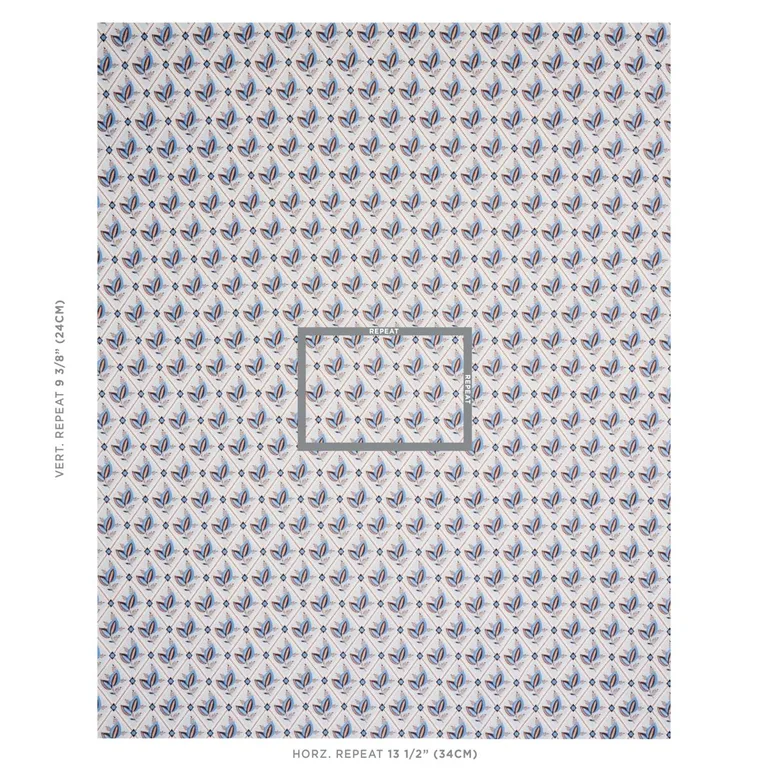 Schumacher 180573 Basile Trellis Delft & Sepia fabric swatch