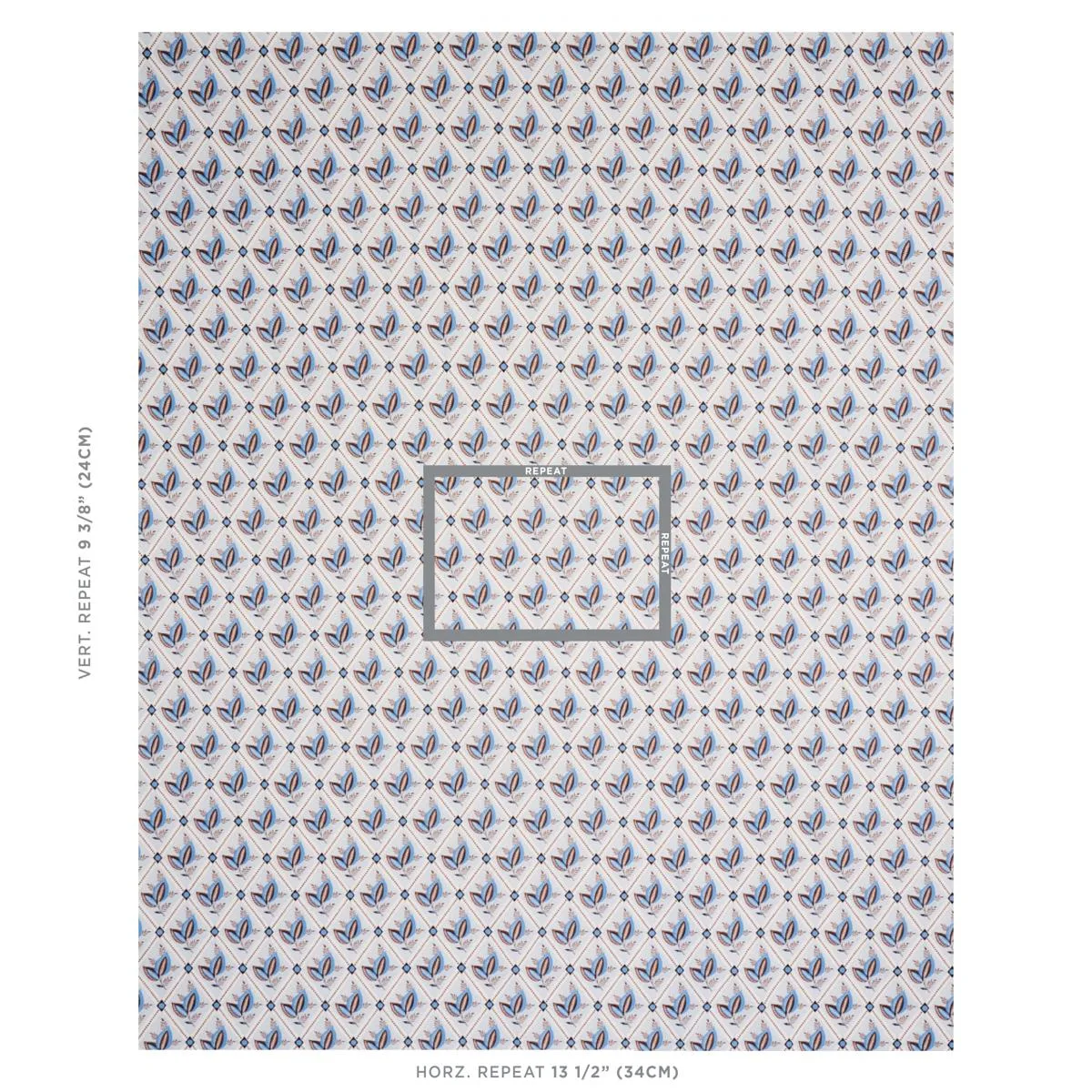 Schumacher 180573 Basile Trellis Delft & Sepia fabric swatch