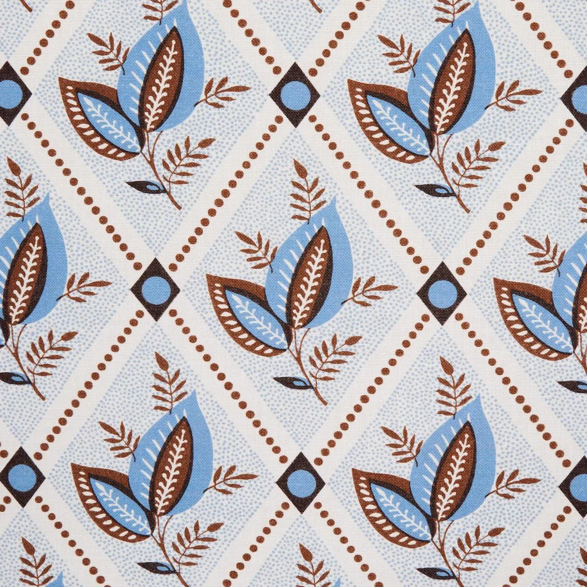 Schumacher 180573 Basile Trellis Delft & Sepia fabric swatch