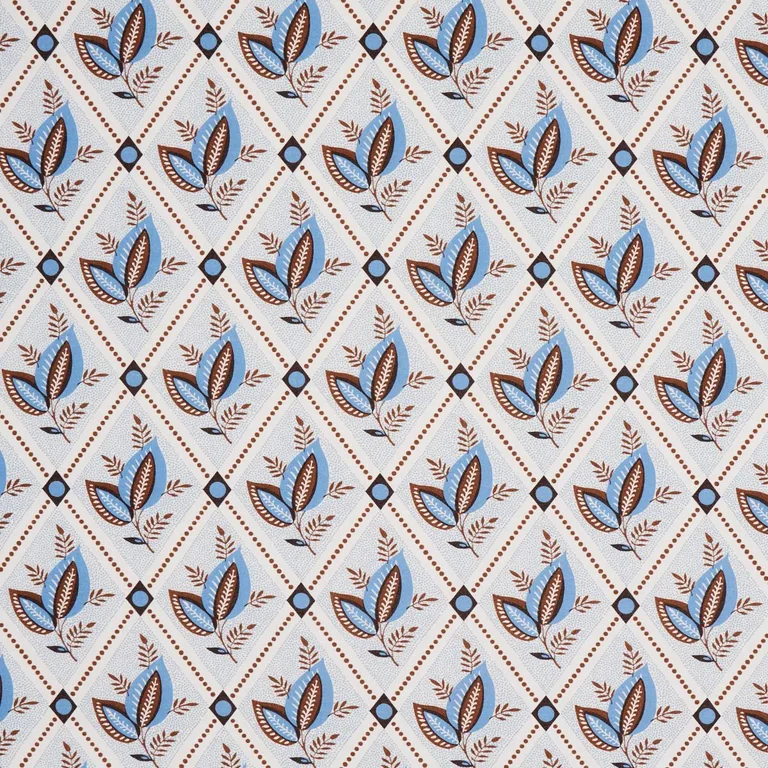 Schumacher 180573 Basile Trellis Delft & Sepia fabric swatch
