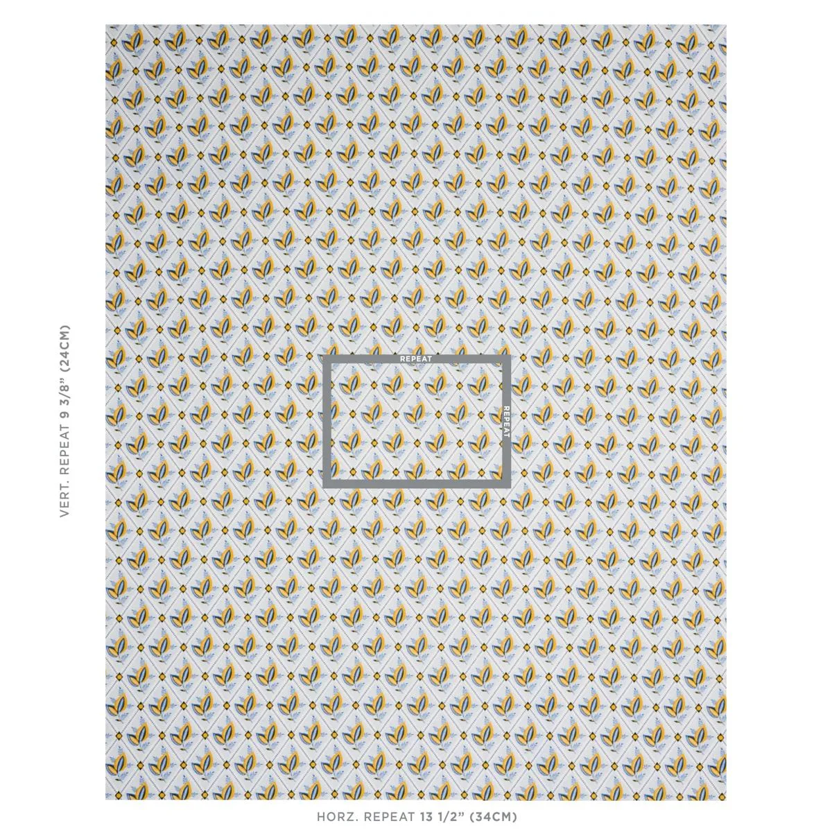 Schumacher 180572 Basile Trellis Yellow & Blue fabric swatch