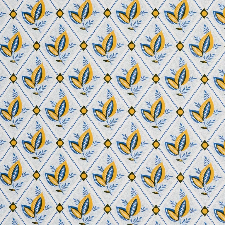 Schumacher 180572 Basile Trellis Yellow & Blue fabric swatch