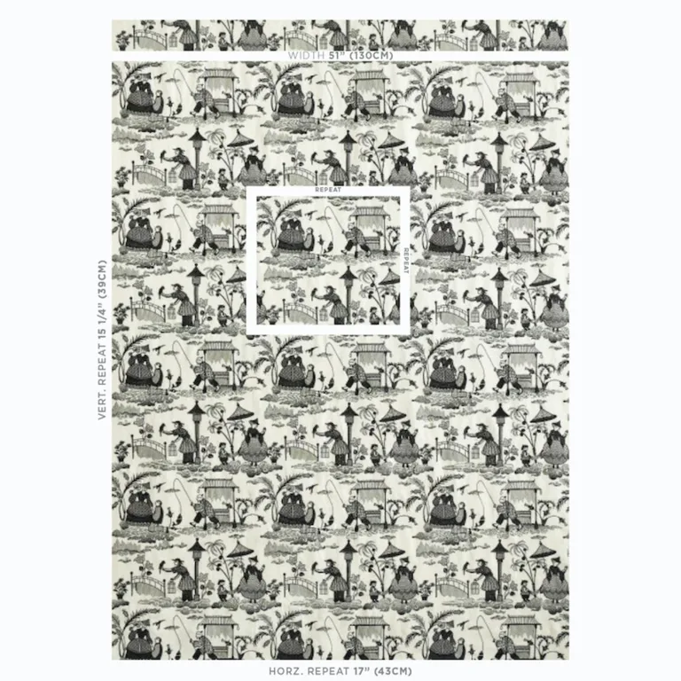 Schumacher 66602 Bassano Embroidered Toile Black fabric swatch