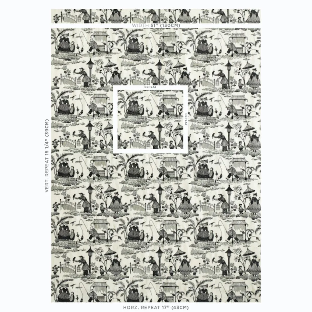 Schumacher 66602 Bassano Embroidered Toile Black fabric swatch