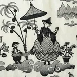 Schumacher 66602 Bassano Embroidered Toile Black fabric swatch
