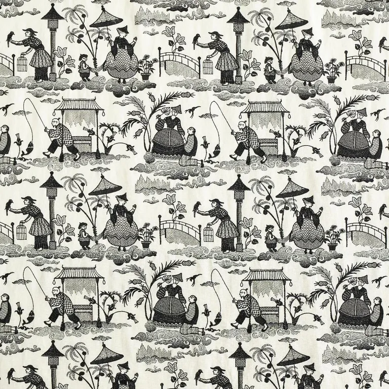 Schumacher 66602 Bassano Embroidered Toile Black fabric swatch