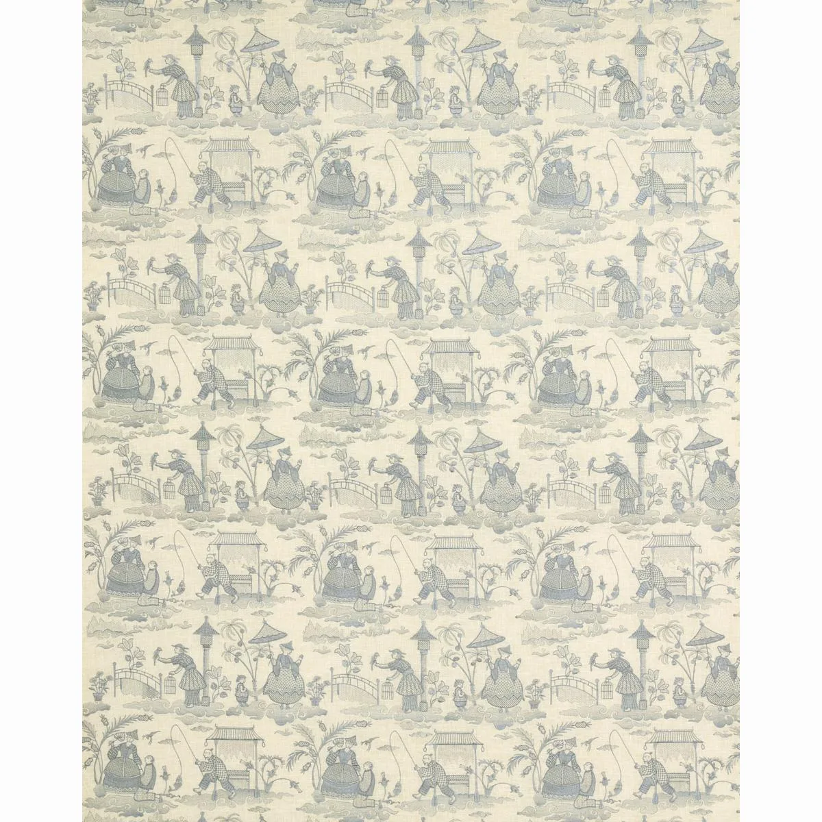 Schumacher 66600 Bassano Embroidered Toile Delft fabric swatch