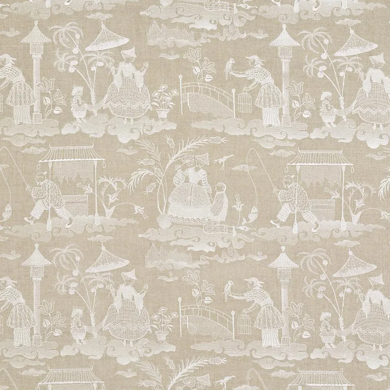 Schumacher 66601 Bassano Embroidered Toile Linen fabric swatch